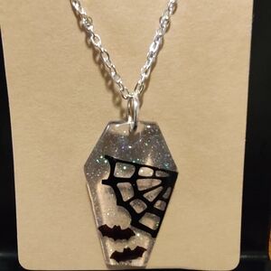 Silver and Black Coffin Pendant Necklace